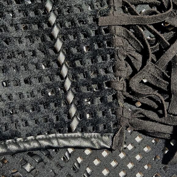 Vintage Alberto Makali Fringe Perforated Moto Hippie Rock Punk Sleeze MED Poly - Picture 9 of 9